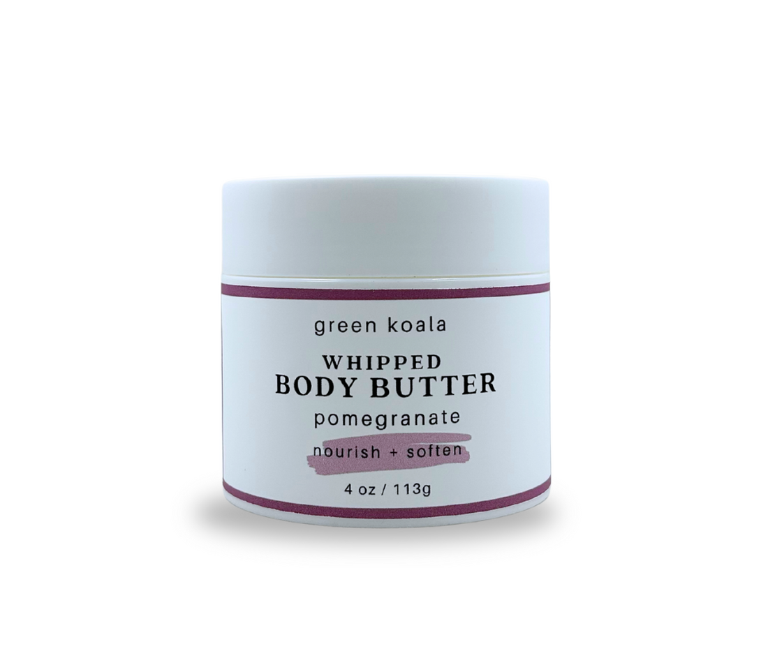 4oz jar green koala pomegranate whipped body butter on a white background