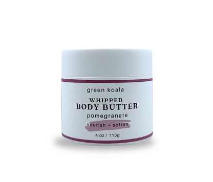 4oz jar green koala pomegranate whipped body butter on a white background
