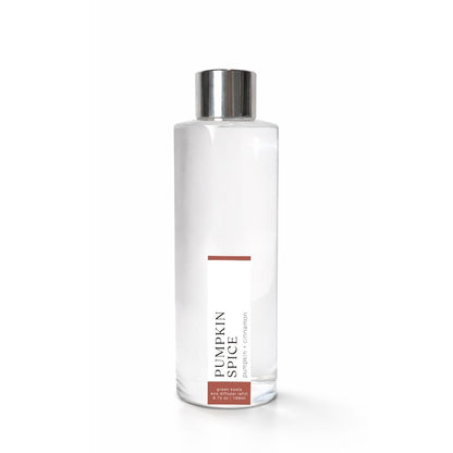 Clear bottle with silver cap labeled Pumpkin Spice on a white background