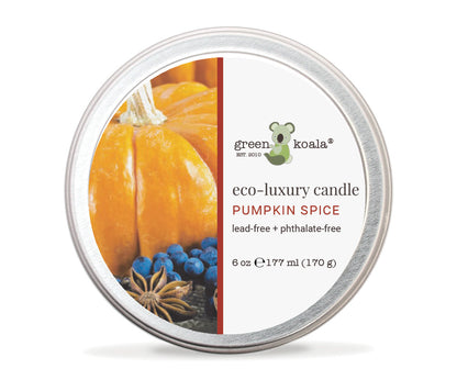 6oz Green Koala Organic Pumpkin Spice Eco-Luxury Candle Tin With Lid