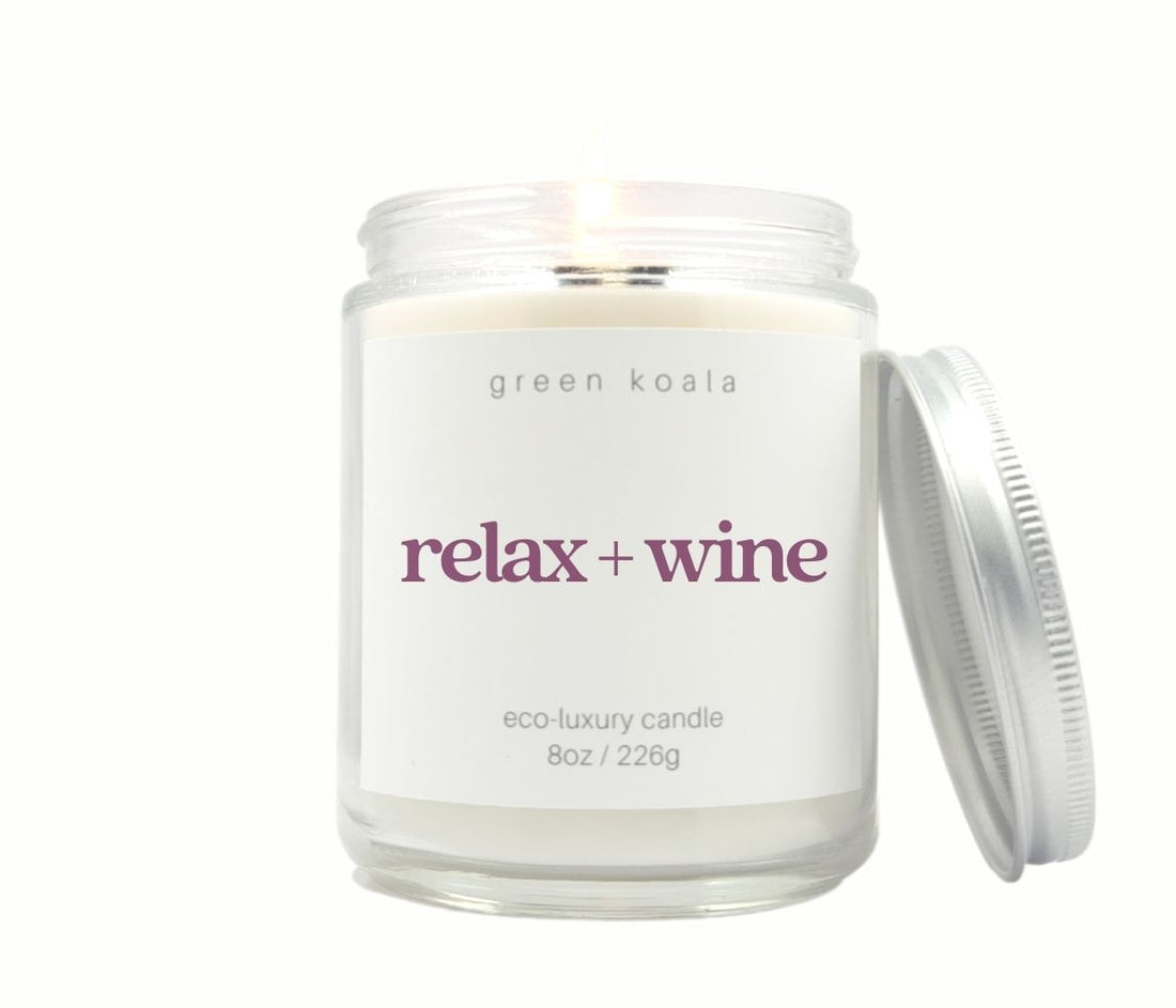 Relax + Wine 8oz candle with silver lid