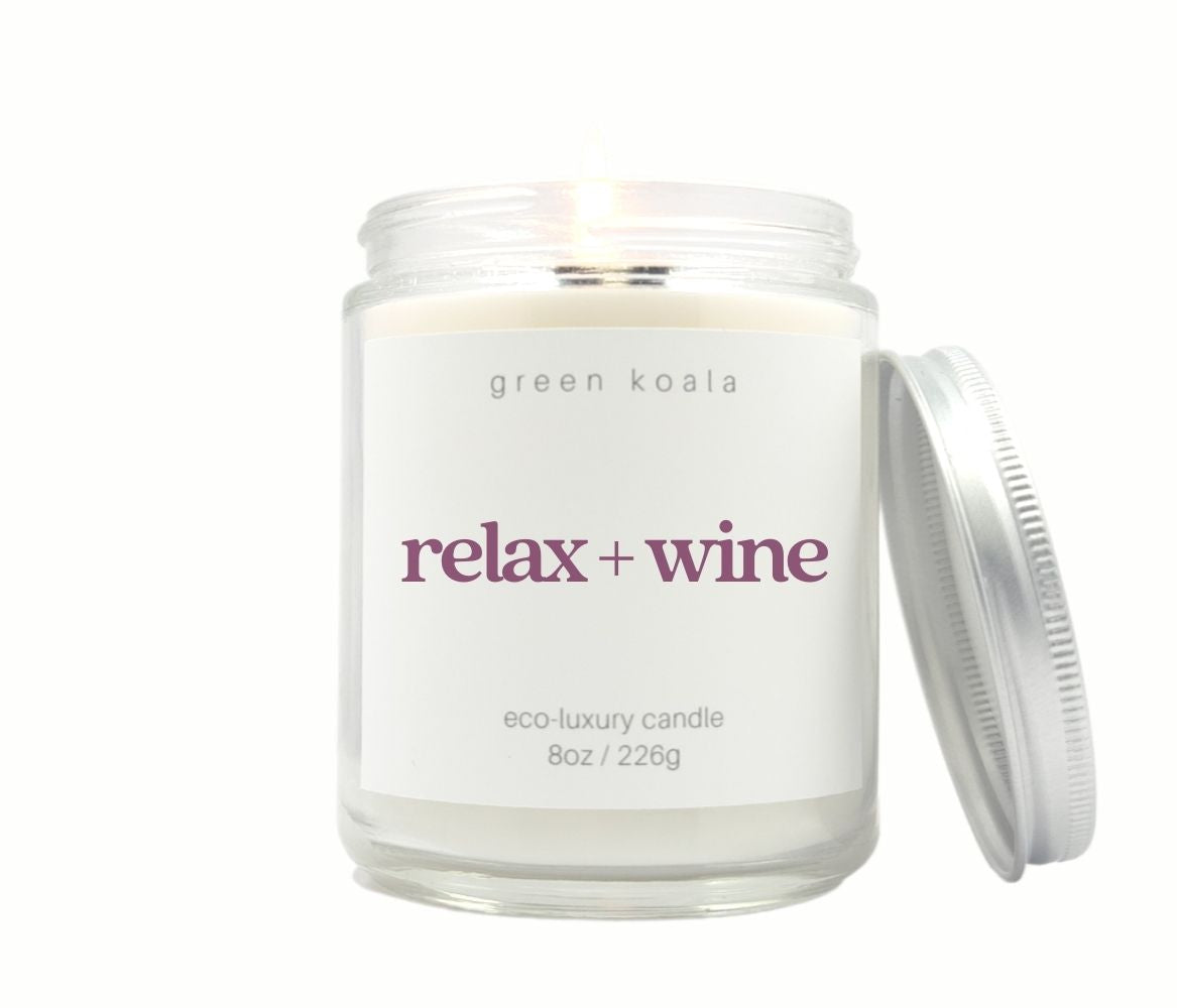 Relax + Wine 8oz candle with silver lid