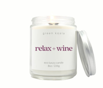 Relax + Wine 8oz candle with silver lid