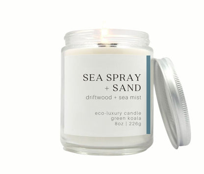 Sea + Sand 6oz Eco-Luxury Tin Candle, Non-Toxic Candles