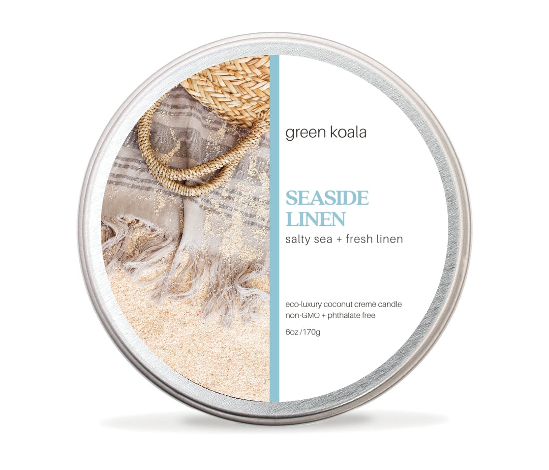 Seaside Linen Non-Toxic 6 oz Candle Tin by Green Koala