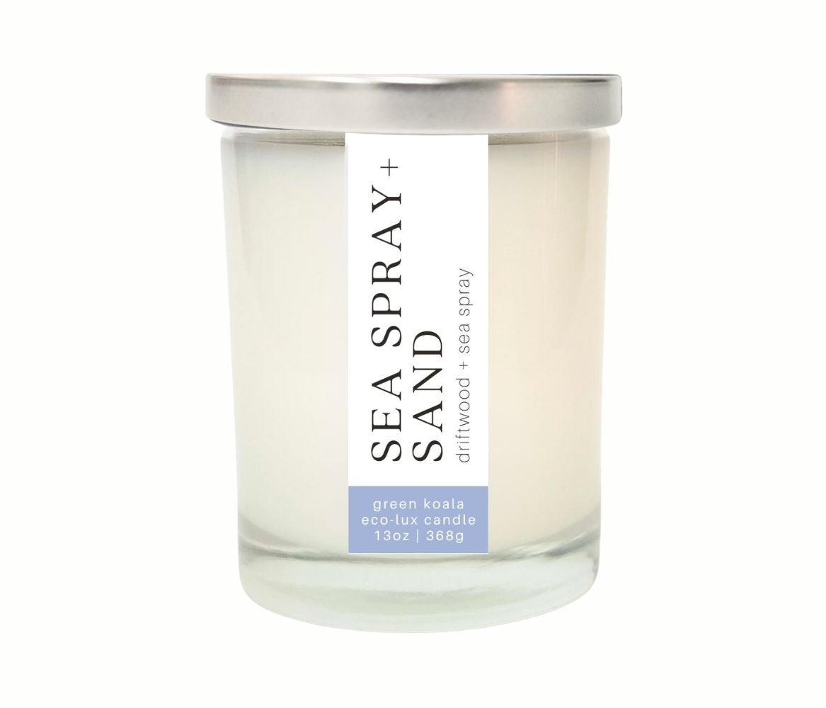 Green Koala Organic Sea &amp; Sand Eco-Luxury 13oz Candle Glass Jar With Lid