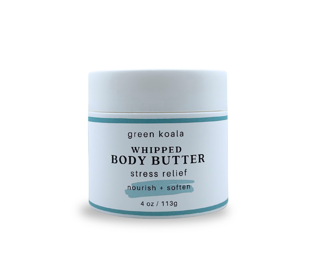 4o  green koala stress relief whipped body butter on a white background