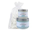 Organic Stress Relief Body Butter & Scrub gift set packaged in a white organiza bag