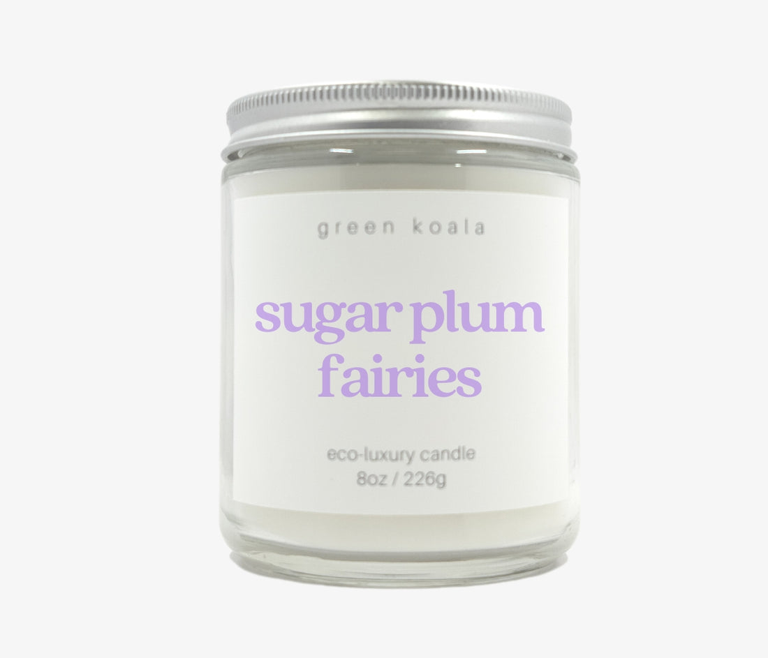 Green Koala Sugar Plum Fairies 8 oz. candle with lid on