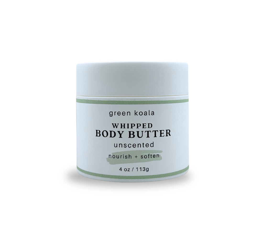 Green Koala unscented whipped body butter jar on a white background