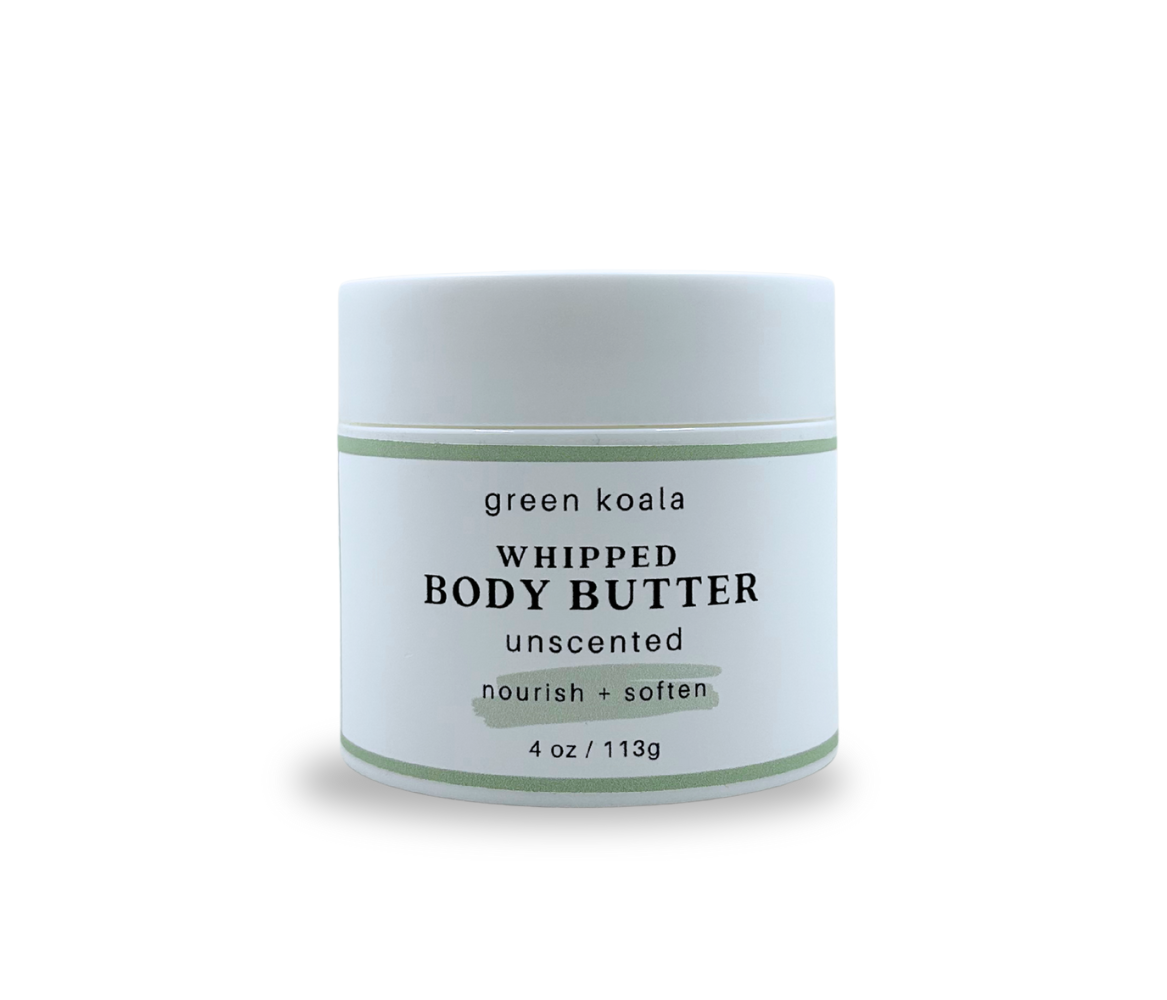 Green Koala unscented whipped body butter jar on a white background