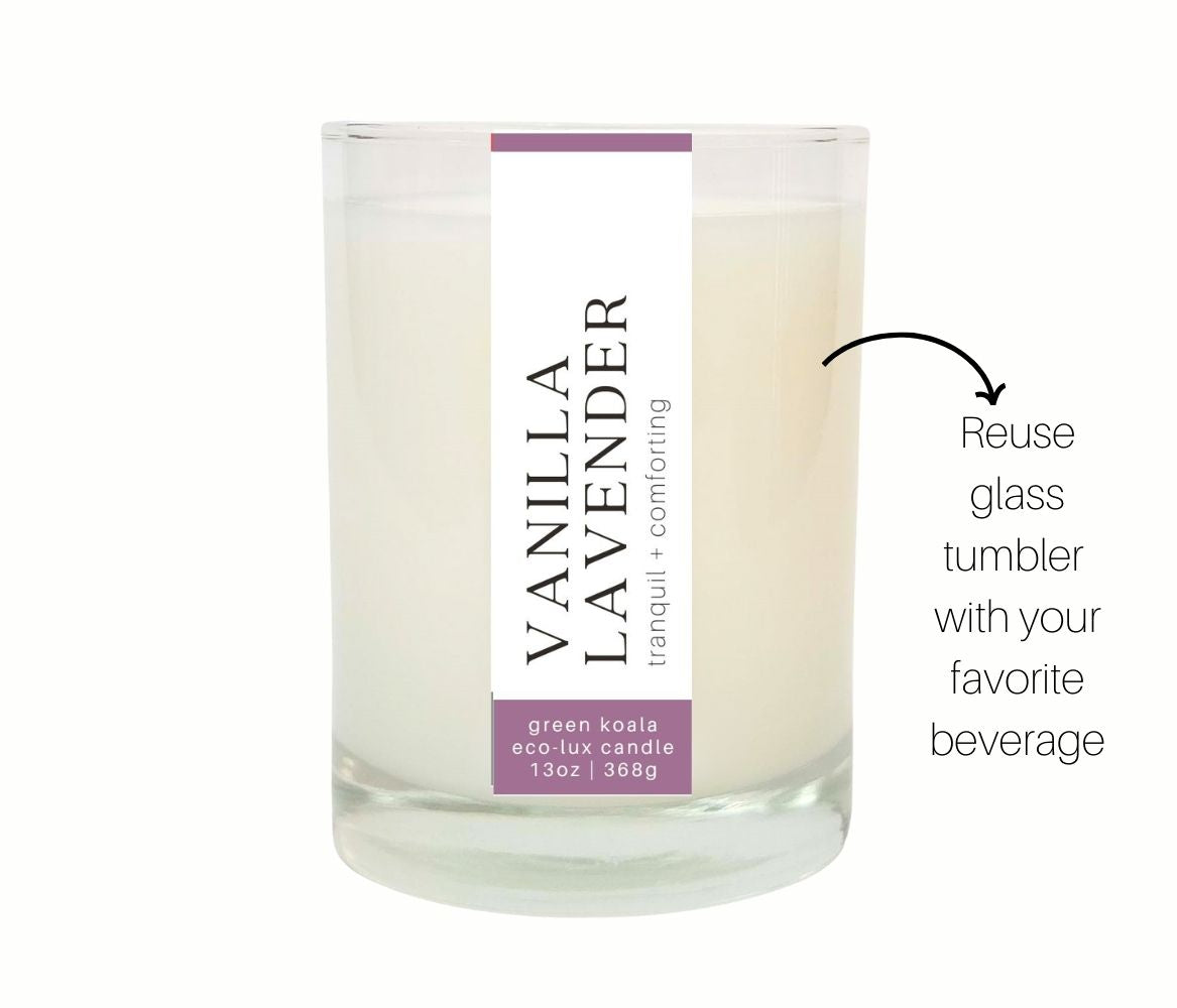 13oz Green Koala Organic Vanilla Lavender Eco-Luxury Candle Glass Jar