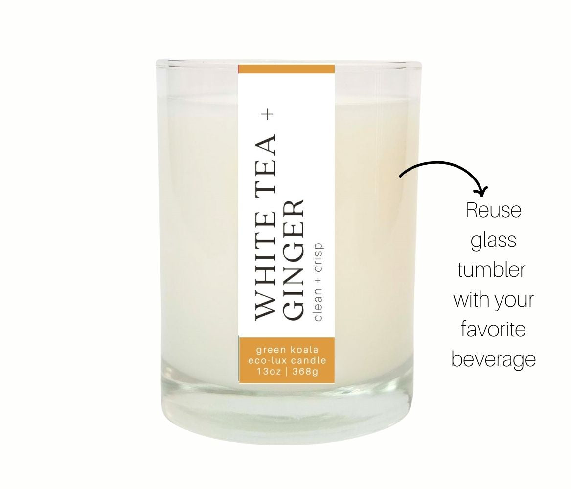 13oz Green Koala White Tea &amp; Ginger Glass Candle 