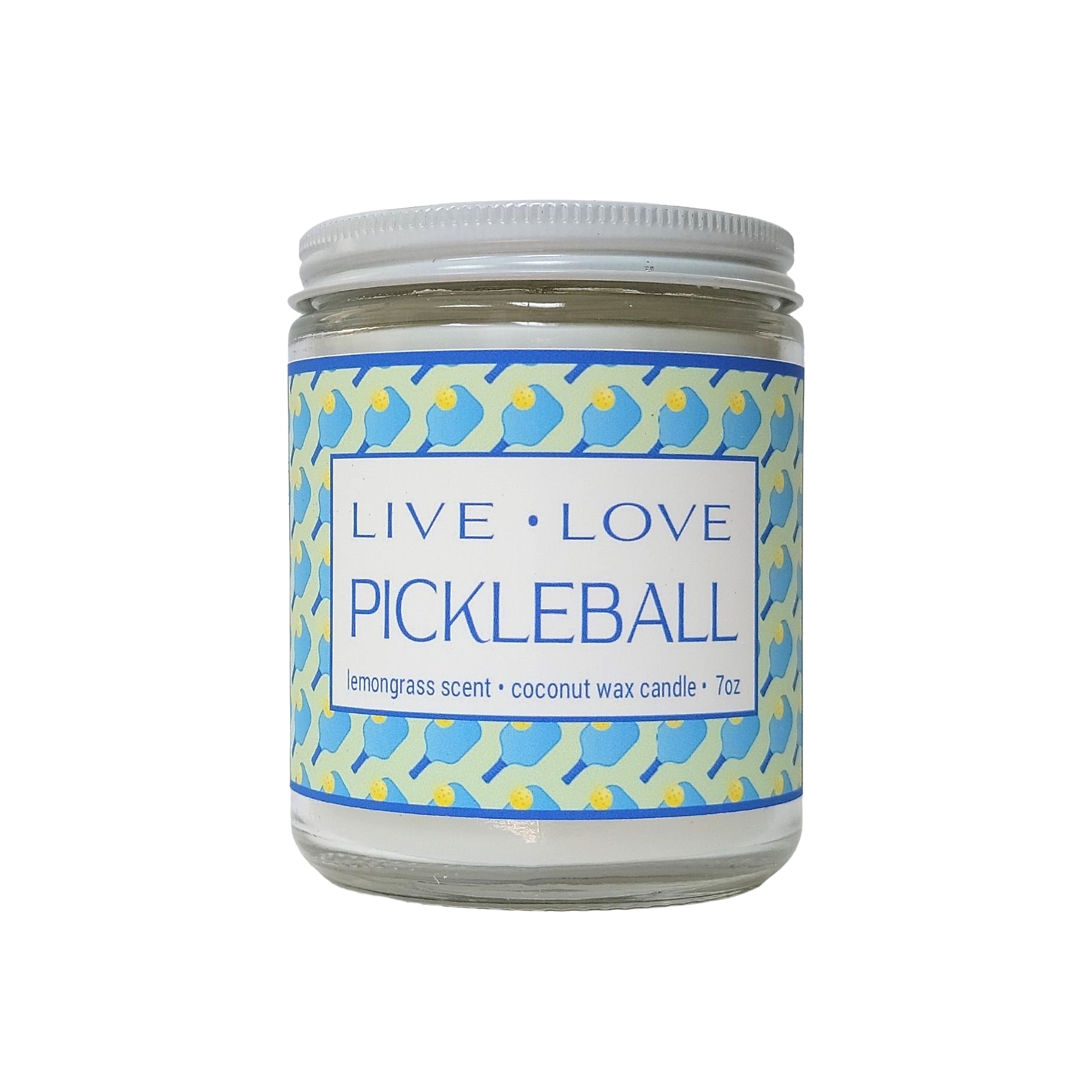 LIVE LOVE PICKLEBALL 7oz Candle made with coconut was and scented with Lemongrass