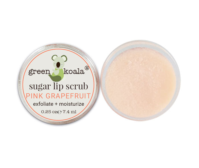 Pink grapefruit sugar lip scrub in small container