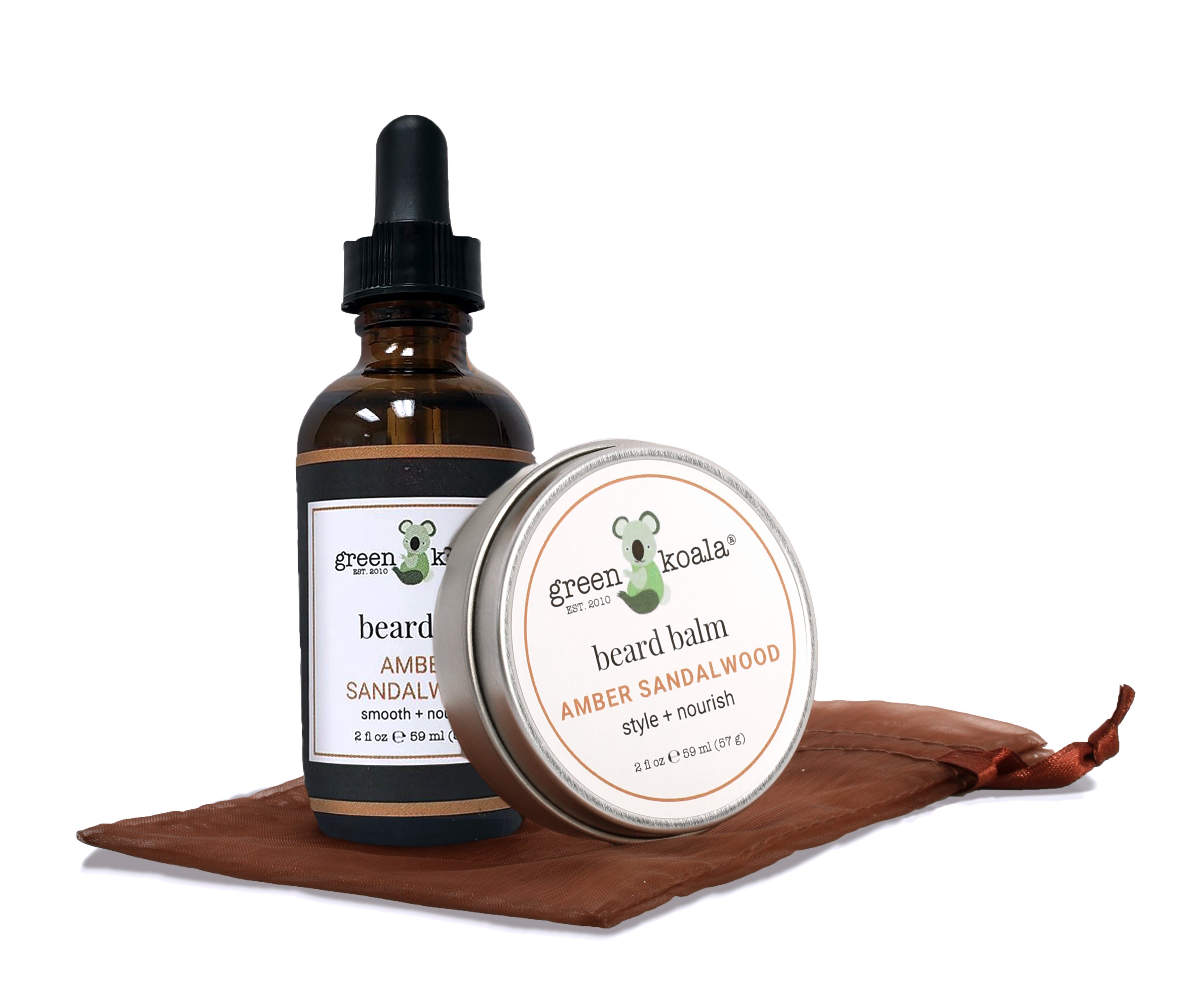Green Koala Organic Amber Sandalwood Beard Balm and Oil Gift set