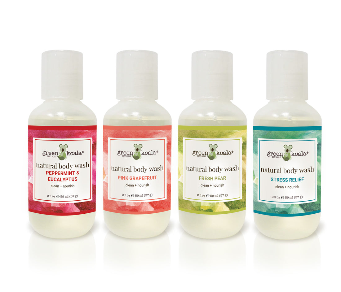 Natural body wash gift set with four 2 oz body wash bottles